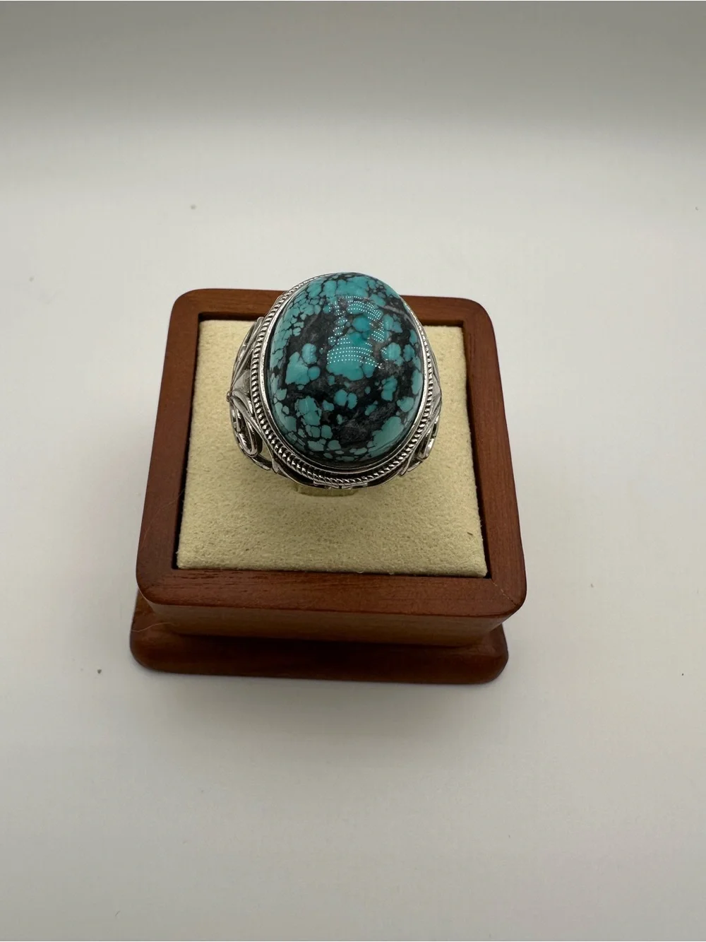 925 Sterling Silver Turquoise Statement Ring - Teal Blue Cabochon